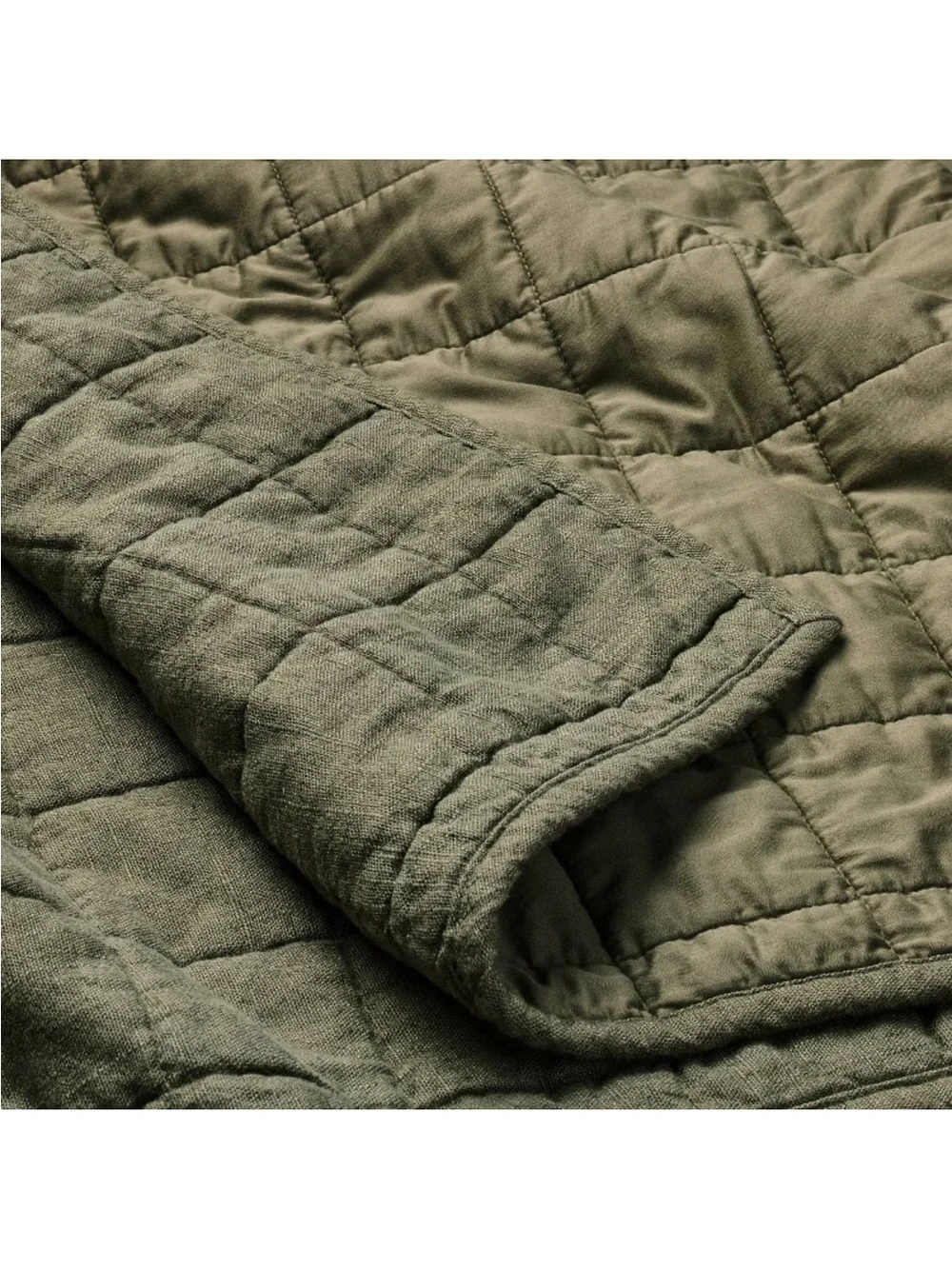 NWT Full/Queen Heavyweight Linen Blend Quilt Olive Green - Casaluna